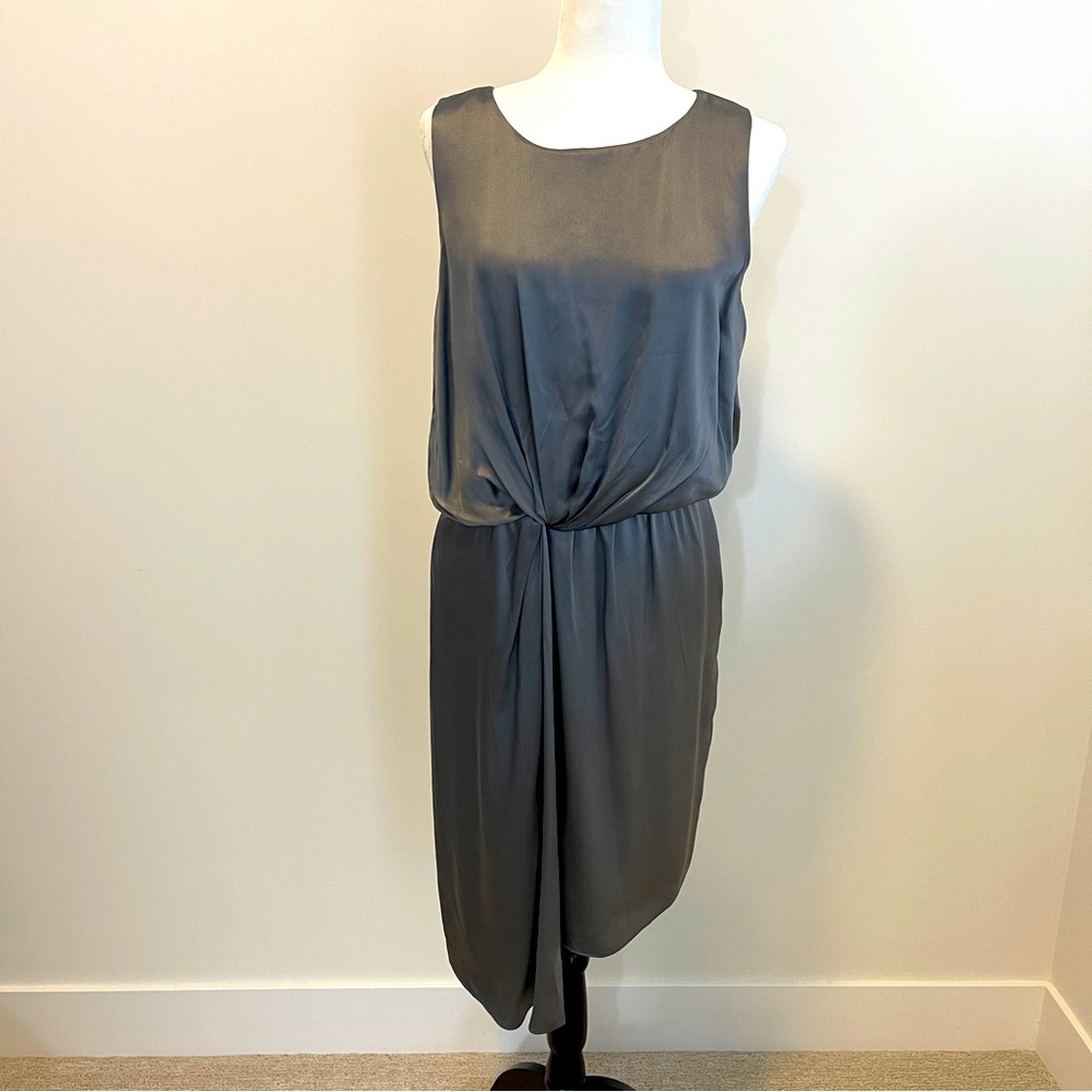 Halston Heritage Women's Dress Medium Grey Silk Grecian Draped  Cocktail
